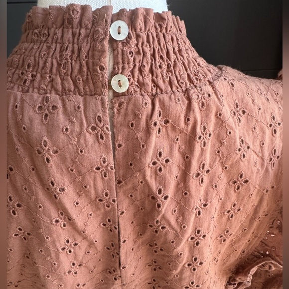 Lost + Wander Brown Eyelet Long Sleeve Dress, High Neck & Ruffles Sz Small - Picture 7 of 9
